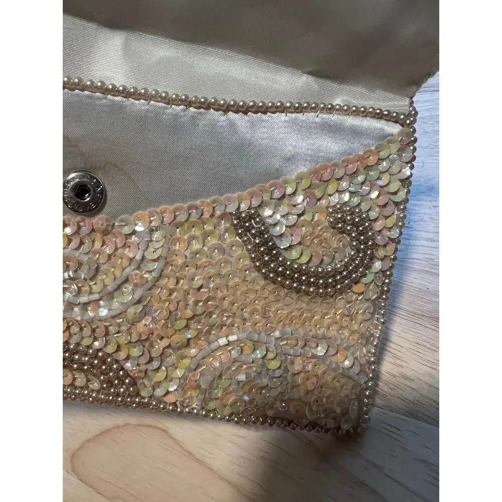Vintage Clutch Envelope Wallet Hand Beaded Hong Kong Gold 8